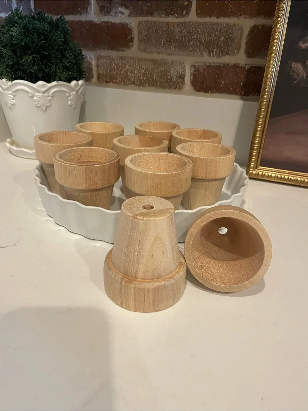 Unbranded Natural Wood Mini Plant Pots - Set of 10